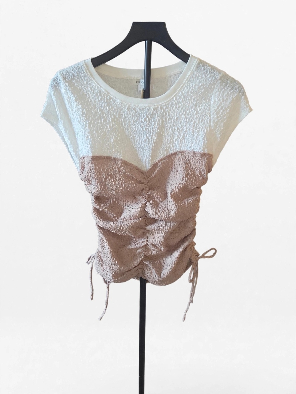 NWT Maeve Anthropologie Latte Colorblock Ruched Drawstring Top Size S White Tan